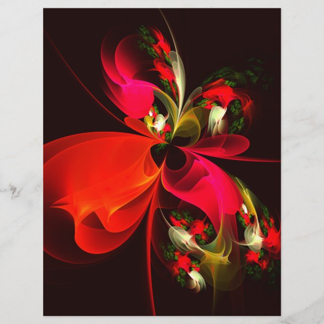Rouge Vert Floral Moderne Art Abstrait Motif #02 (Devant)