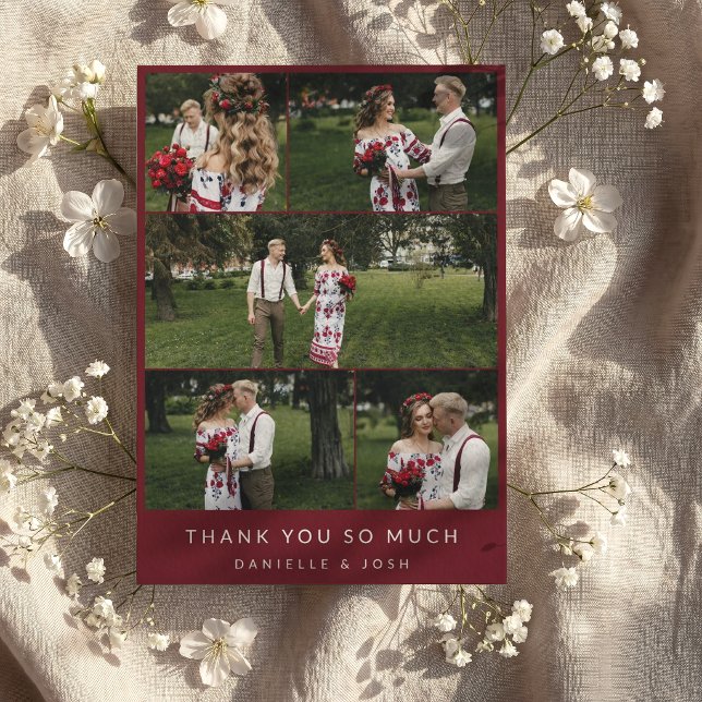 Rouge Vin Propre Mariage Photo Collage Merci (Créateur téléchargé)