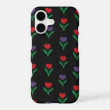 Rouge, Violet & Fleurs Vertes sur Fond Noir 