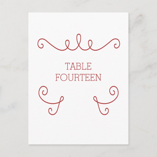 Rouge Whimsical Flourd Numéro de table Carte posta (Devant)