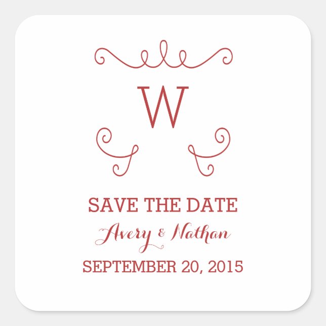 Rouge Whimsical Flourish Save Date Stickers (Devant)