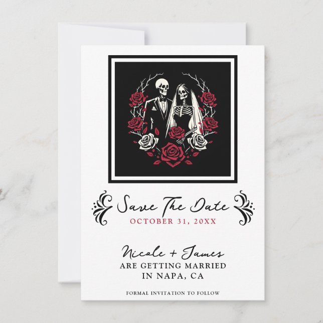 Rouges & Noires Roses Blanches Squelette Carte de  (Devant)