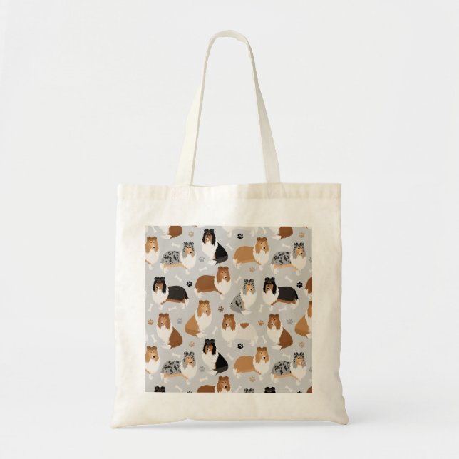 Rough Collie Paws and Bones Tote Bag (Devant)