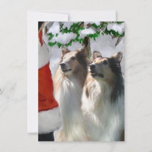 Rough Collies Rencontrez Père Noël Christmas Card
