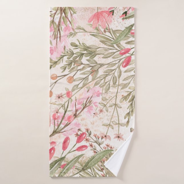 Rougissent l'aquarelle de corail rose de vert (Serviette de bain)