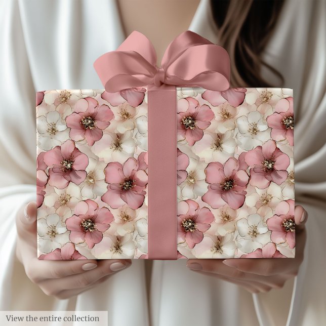 Rouleau de papier cadeau à l'aquarelle rose pâle c (Chic pale pink and gold watercolor gift wrap roll)