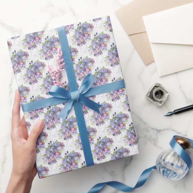Rouleau de papier cadeau - Fleurs lavande et rose (Cadeaux)
