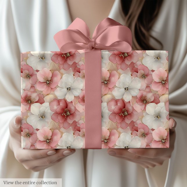 Rouleau de papier cadeau rose et or pour anniversa (Aerial blush pink and gold birthday wrapping roll)