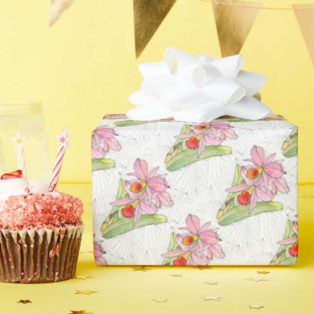 Rouleau de papier d'emballage cadeau - Orchidée ro (Fête d'anniversaire)