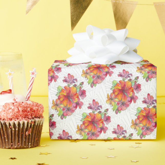 Rouleau de papier pour emballage cadeau - Fleurs a (Fête d'anniversaire)
