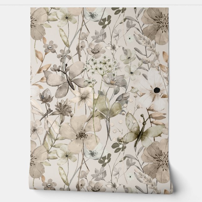 Rouleaux de papier peint beige paradis des fleurs (Déroulement)