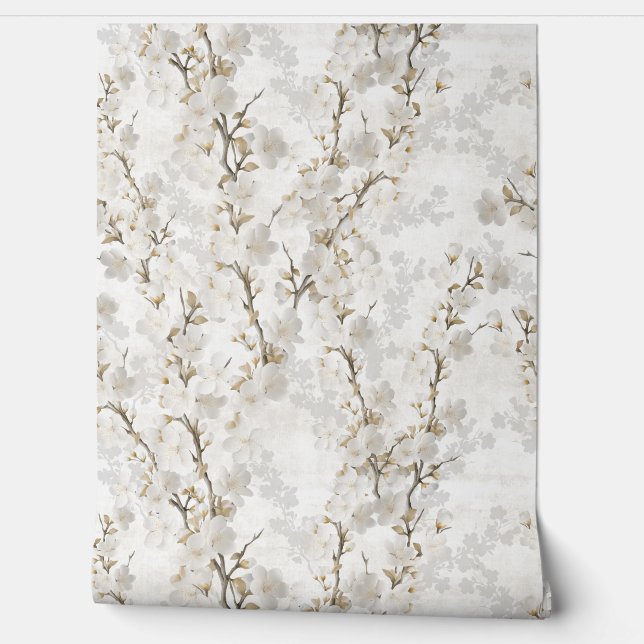 Rouleaux de papier peint doux crem à fleurs de cer (Déroulement)