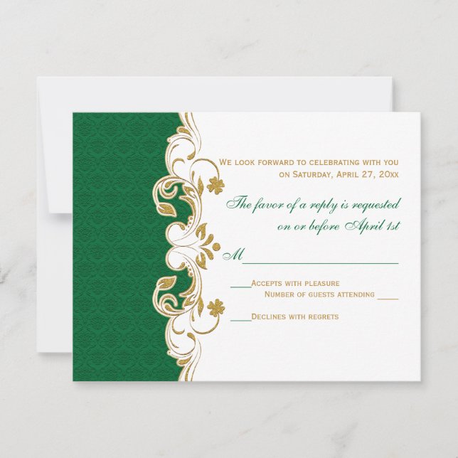 Rouleaux en or blanc vert, carte RSVP Shamrock (Devant)