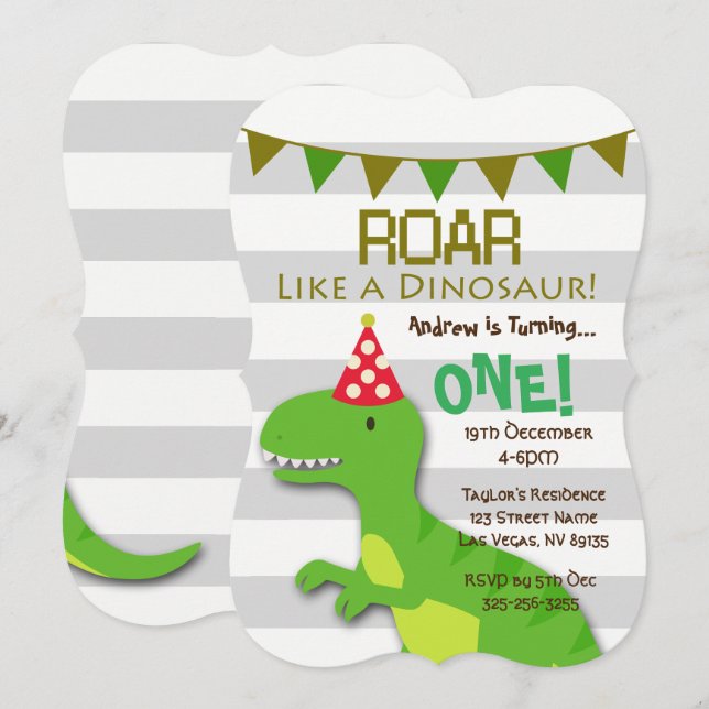 Rouler comme un dinosaure Invitation d'anniversair (Devant / Derrière)