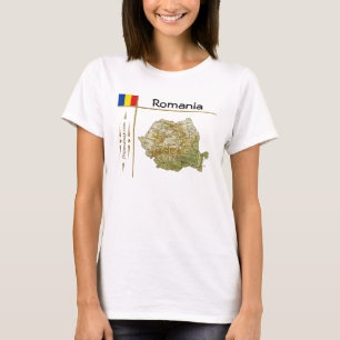 Roumanie Carte + Drapeau + Titre T-shirt
