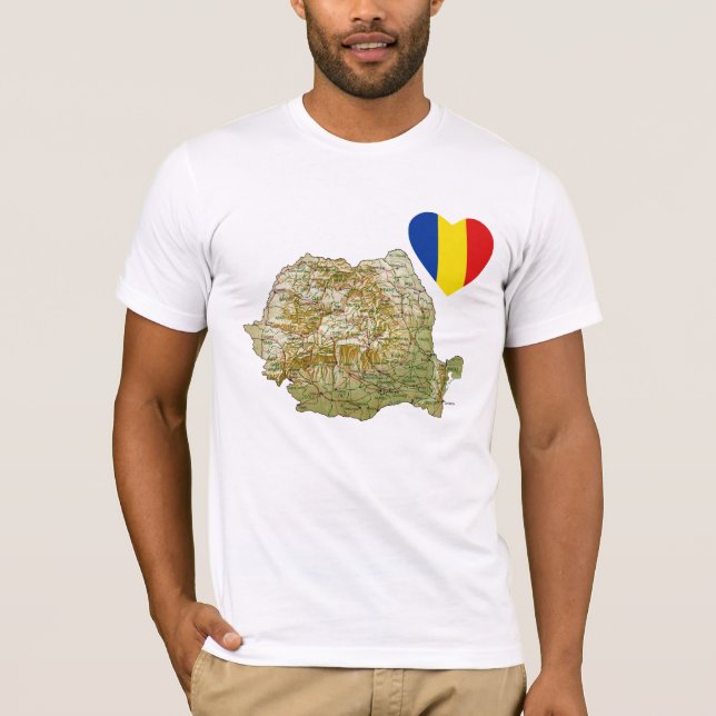 Roumanie Coeur du drapeau et carte T-shirt (Devant)