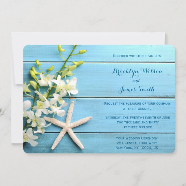 Round Starfish Beach Mariage Invitations Orchidée (Devant)