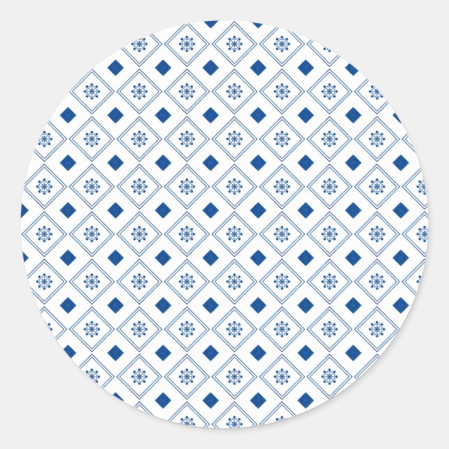 Round sticker design featuring a blue and white (Devant)