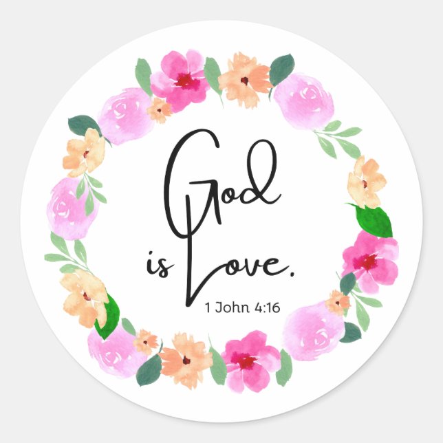 Round Sticker God is Love Bible Verse (Devant)