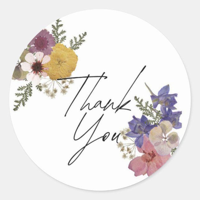 Round Thank You Sticker Pastel Vintage Floral (Devant)