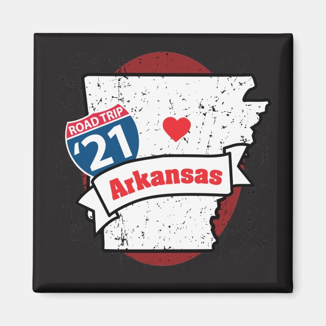 Route '21 Arkansas - aimant carré (rouge/noir) (Devant)