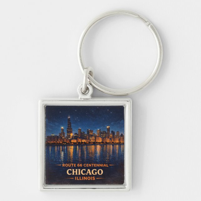 Route 66 Chicago Skyline Porte-clés Cadeau (Devant)
