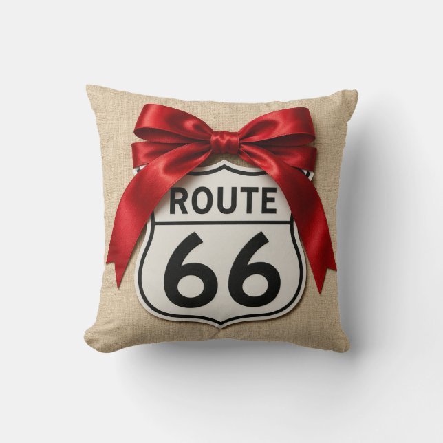 Route 66 Coussin Ruban Rouge Bow Esthétique Fémini (Recto)