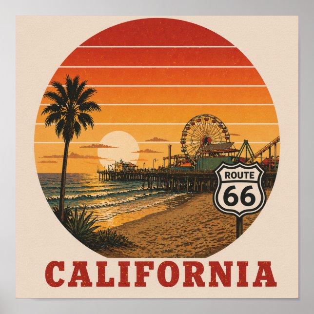 Route 66 Fin de la piste Affiche de Santa Monica (Devant)