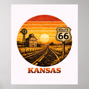 Route 66 Kansas Affiche de l'État de la Tournesol