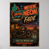 Route 66 Neon Fade Garage Art Mural Americana