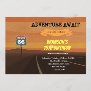 Route 66 thème d'anniversaire Invitation