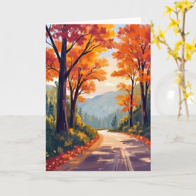 Route d'automne | Carte de feuilles de feuillage d (Fleur jaune)