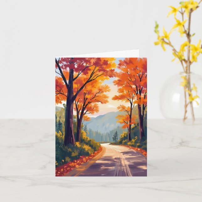 Route d'automne | Carte de feuilles de feuillage d (Fleur jaune)