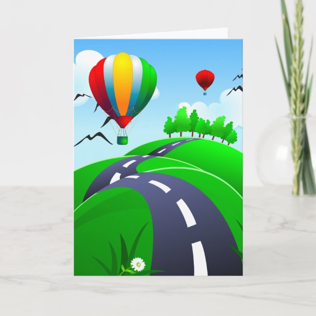 Route de montagne avec ballons, carte de voeux (Devant)