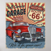 Route vintage 66 Poster rétro Garage avec retro ca