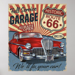 Route vintage 66 Poster rétro Garage avec retro ca