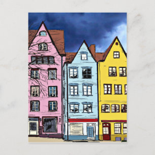 ROW MAISONS ART COLORÉ CARTE POSTALE
