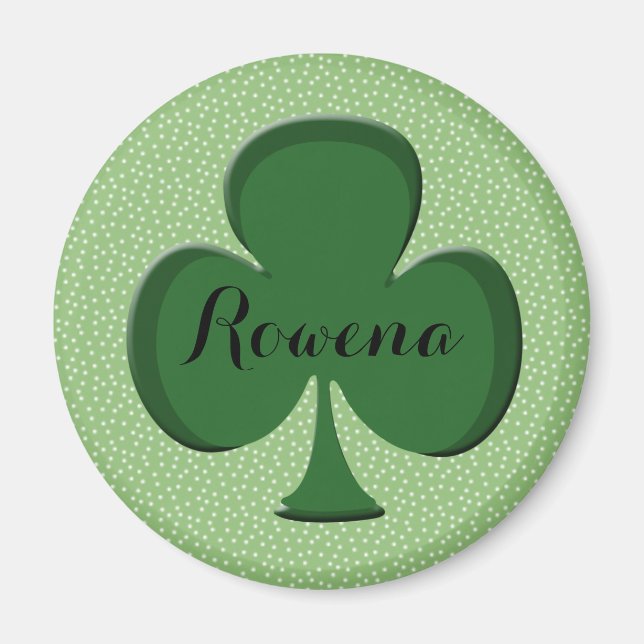Rowena Irish Shamrock Round Name Magnet | modifiab (Devant)