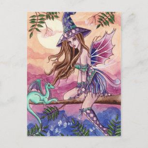Rowenia - Carte postale Sorcière et Dragon