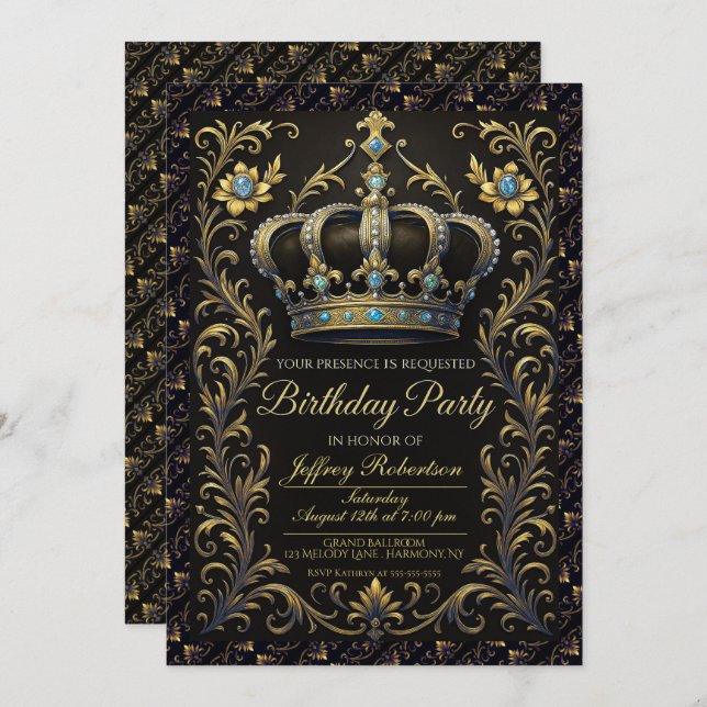 Royal Birthday Party Crown Ornate Invitation (Devant / Derrière)
