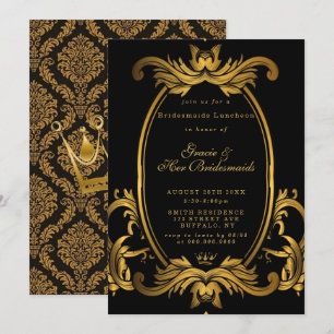 Royal Black Gold Bridesmaitres déjeuner Invitation
