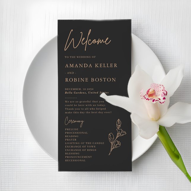 Royal Black Simple Minimalist Wedding Programme (Créateur téléchargé)