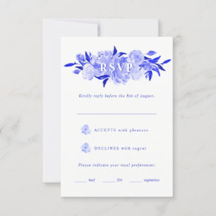 Royal bleu et blanc aquarelle Floral Mitzvah RSVP