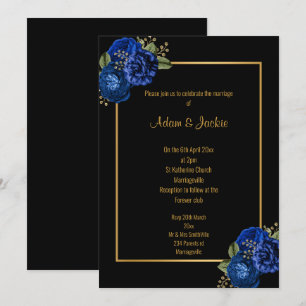 ROYAL BLEU OR FLORAL BOUQUET FAIRE-PART DE MARIAGE