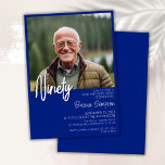 Royal Blue 90th Birthday Photo Invitation<br><div class="desc">Photo moderne minimaliste royal bleu et blanc 90e anniversaire invitation pour une fête d'anniversaire amusante. L'âge peut être changé. Cette invitation est simple et élégante, adulte jalon d'anniversaire invitation pour les hommes et les femmes. La couleur arrière - plan bleue et blanche royale peut être changée en n'importe quelle couleur...</div>
