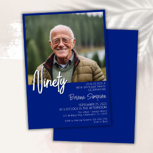 Royal Blue 90th Birthday Photo Invitation