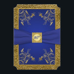 Royal Blue and Gold 80th Birthday Invitation<br><div class="desc">Cette invitation à la fête de 80e anniversaire de la vigne royale bleue et or abordable a une IMPRIMANTE RIBBON avec une bordure en or FAUX texturée LOOK. Tout le texte est personnalisable et les choix papier aussi, il fonctionnera pour de nombreuses occasions spéciales. Si vous avez besoin d'aide pour...</div>