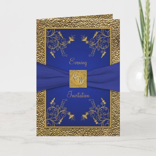 Royal Blue and Gold Card Style Soirée Invitation (Devant)