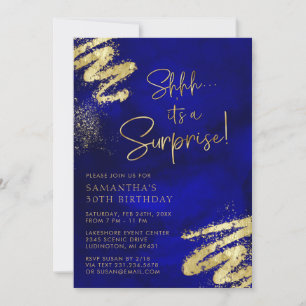 Royal Blue and Gold Surprise Invitation d'annivers