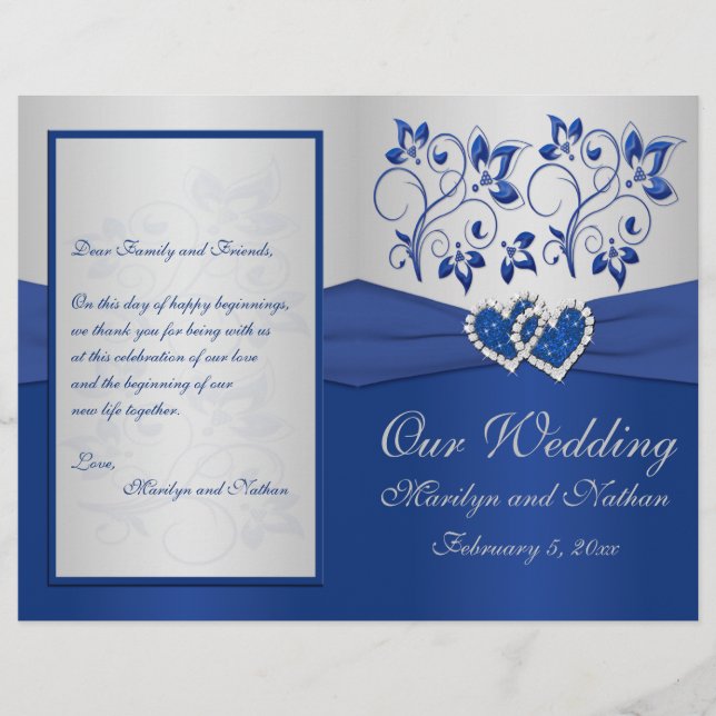 Royal Blue and Silver Floral Wedding Program (Devant)